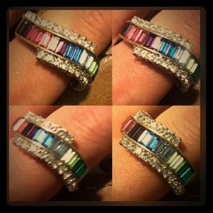 Beautiful Rainbow Baguette Gold plated Ring -sz. 8
